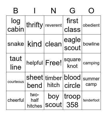 Boy Scouts Bingo Card