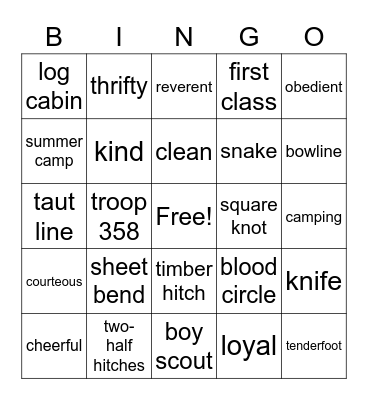 Boy Scouts Bingo Card