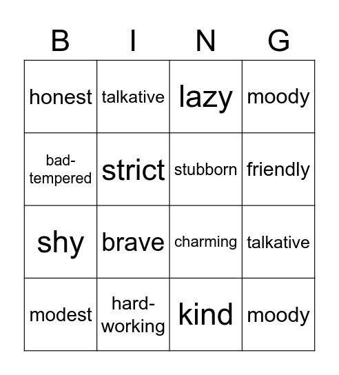 Personality Bingo 2 Bingo Card