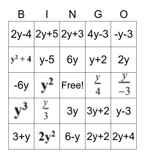 Translating Expressions BINGO Card