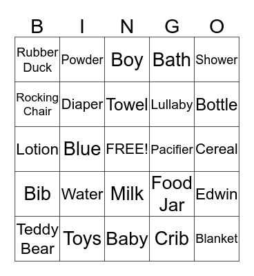 Baby Shower BINGO Card