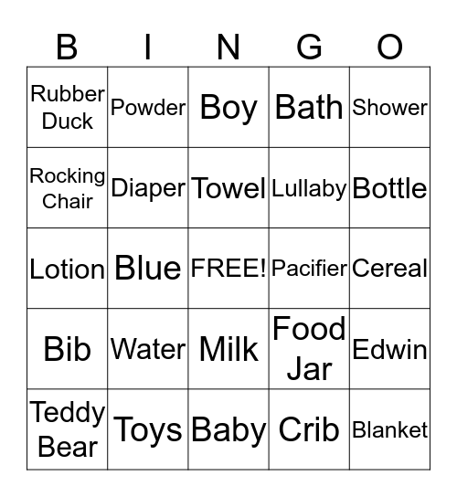 Baby Shower BINGO Card