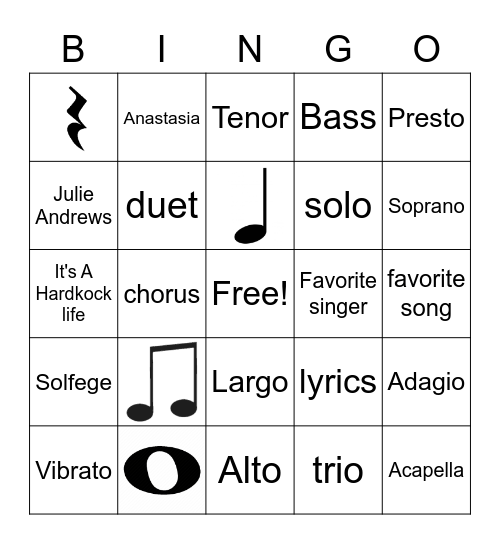 choir bingo Card