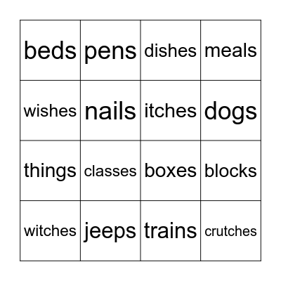 Plural words Bingo Card