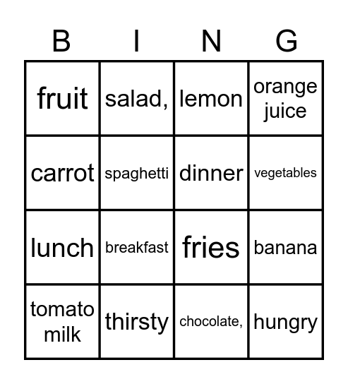 Food and drinks Bingo Card
