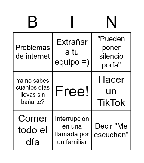 TRABAJO EN CASA Bingo Card