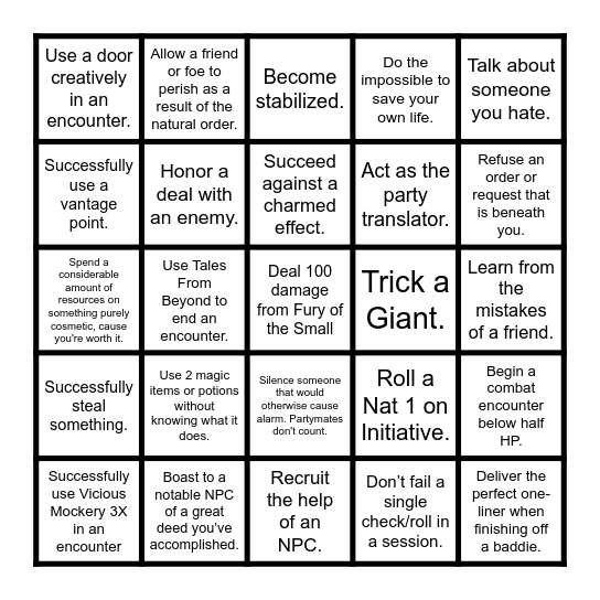 Mystiki Bingo Card