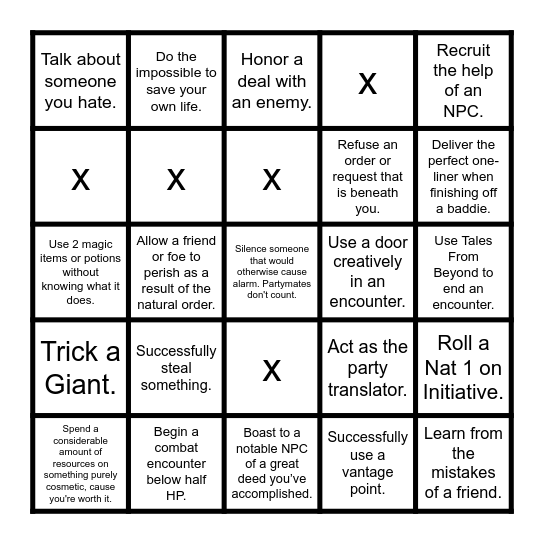 Mystiki Bingo Card