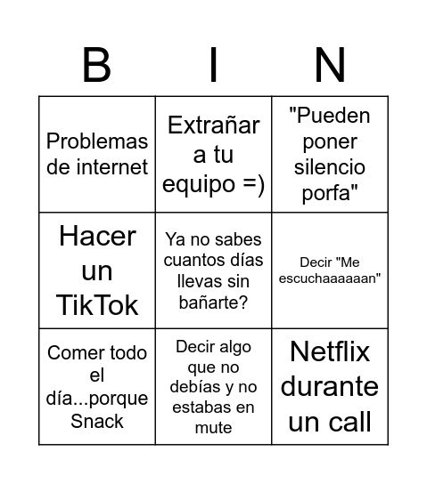 TRABAJO EN CASA Bingo Card