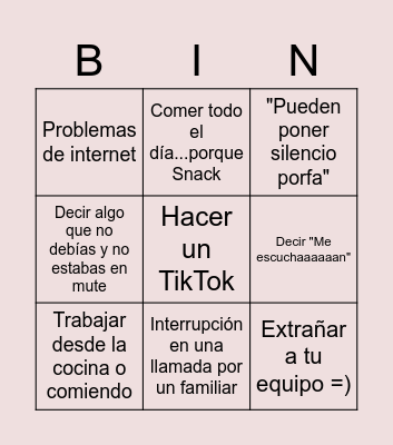 TRABAJO EN CASA Bingo Card