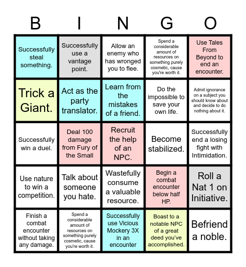 Mystiki Bingo Card