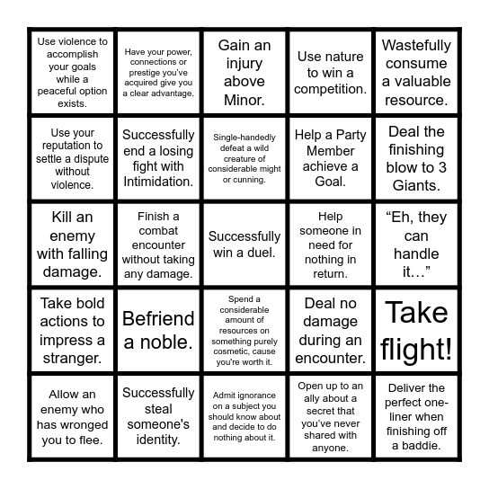 Bruise Bingo Card