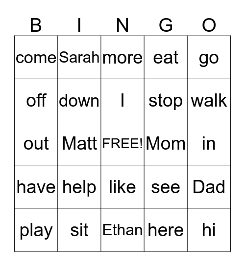 Sarah's Bingo Card Bingo Card