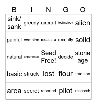 Foundations Vocabulary U1-2 Bingo Card