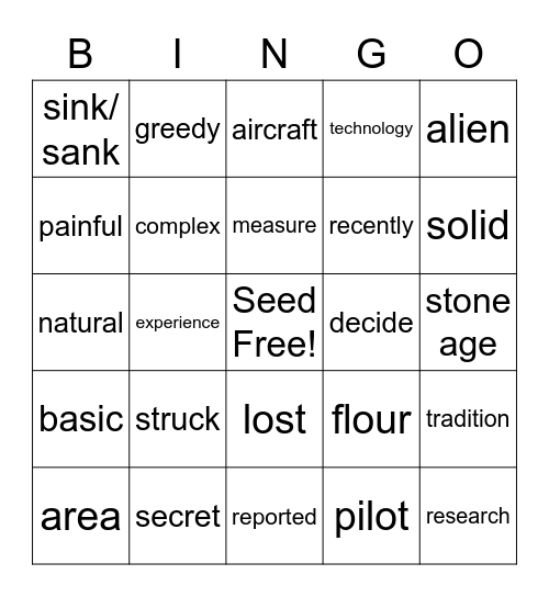 Foundations Vocabulary U1-2 Bingo Card