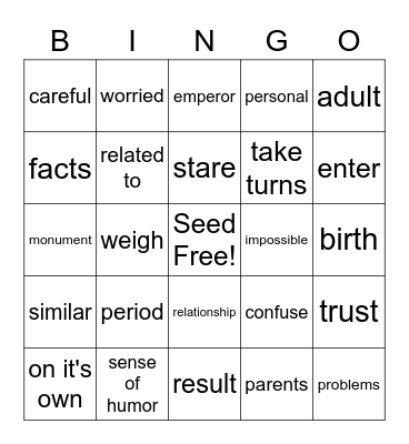 Foundations Vocabulary U 7-8 Bingo Card