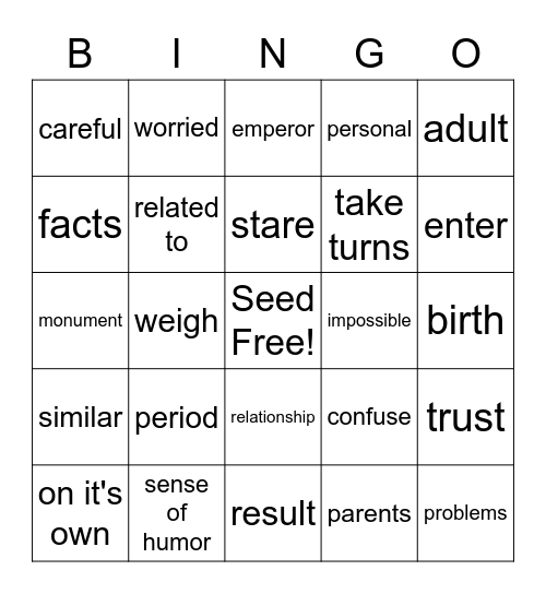 Foundations Vocabulary U 7-8 Bingo Card