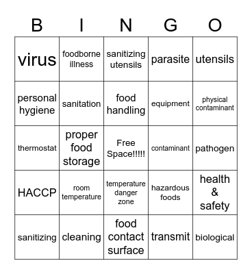 Safety and Sanitation Bingo Card