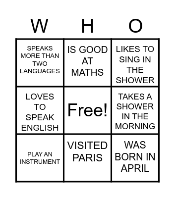 "FIND SOMEONE WHO..." Bingo Card