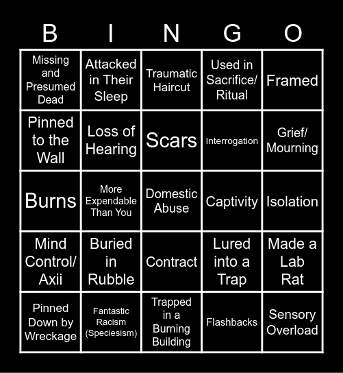 Witcher Whump Bingo Card