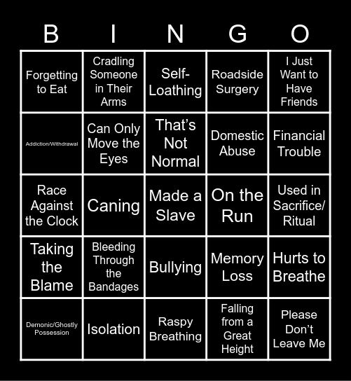 Witcher Whump Bingo Card