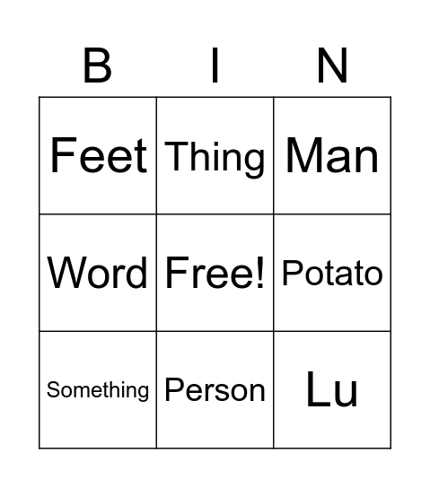 Test Bingo Card