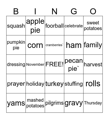 Thanksgiving Bingo Card