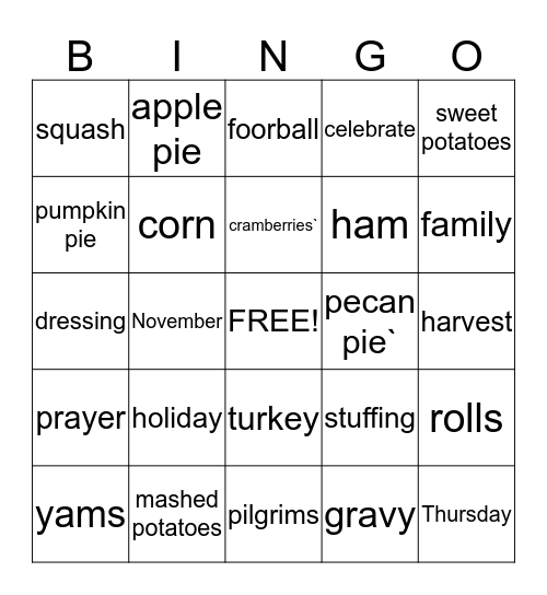 Thanksgiving Bingo Card