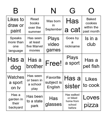 First Day Bingo Card