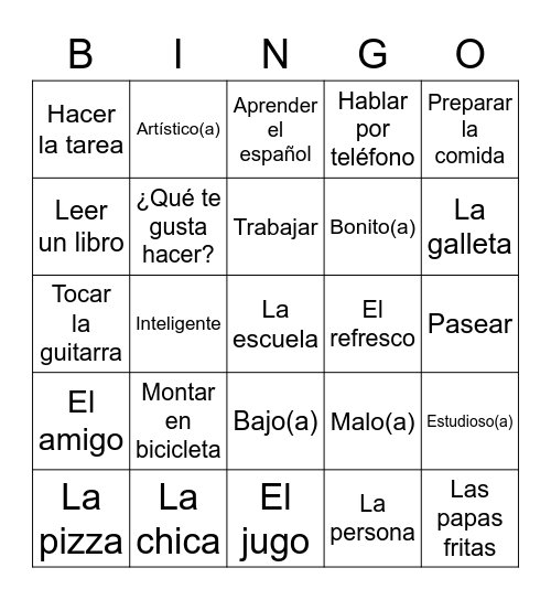 Avancemos 1 - Unit 1 - Vocabulary (Text) Bingo Card
