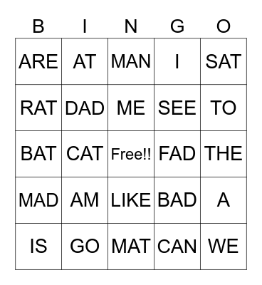 SPELLING UNIT 1 LESSON 1 Bingo Card