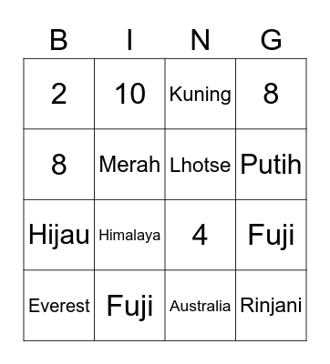 BINGO yierinb Bingo Card