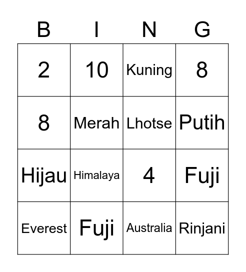 BINGO yierinb Bingo Card