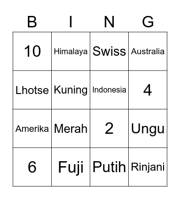 Yierinb Bingo Card