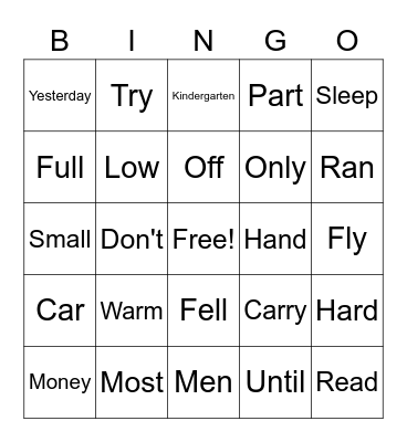 Ms. Wright Spelling Word Bingo Card