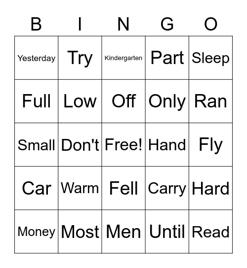 Ms. Wright Spelling Word Bingo Card