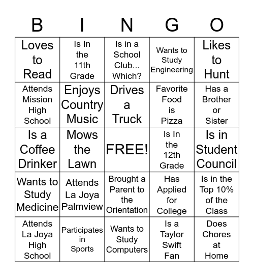 RGV Mentor Program - Mission EDC Bingo Card