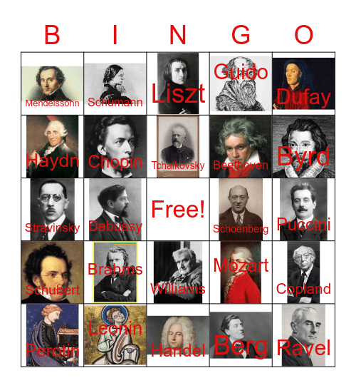 Composers Bingo Card