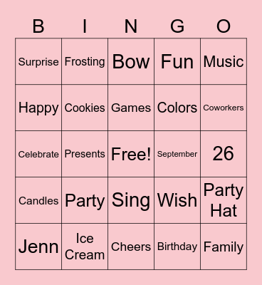 Jenn's Birthday Bingo Card