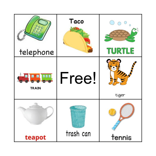 Letter T Bingo Card