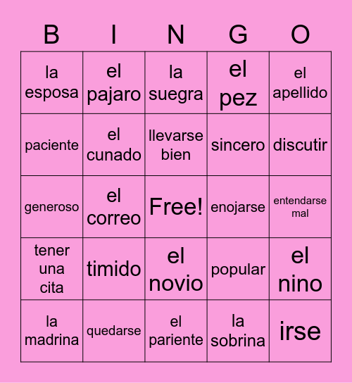 somos familia Bingo Card