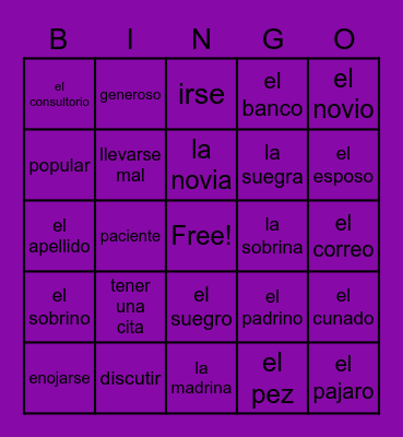 Somos Familia Bingo Card