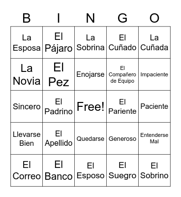 7.2 Vocabulario Bingo Card