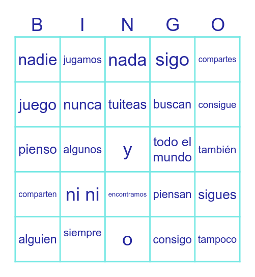 Sp2 Unidad 1A Bingo Card