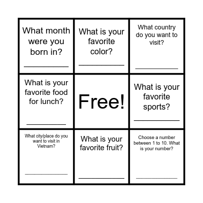 English 6 Bingo Card