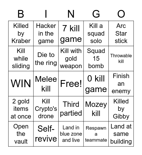 Apex Bingo Card