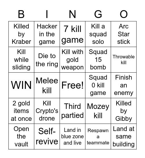 Apex Bingo Card