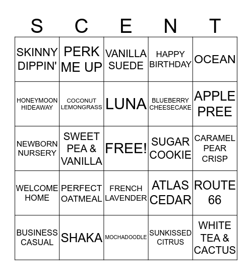 Scentsy Fragrances Bingo Card