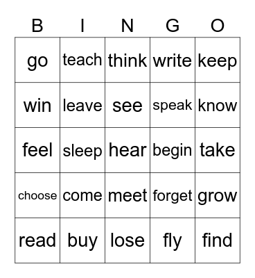 Irregular verbs Bingo Card