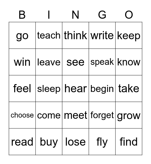 Irregular verbs Bingo Card